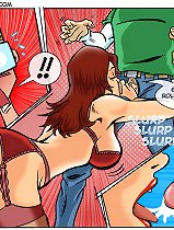 XXX comics porn. Hot woman start to doing blowjob right after she got her purchase