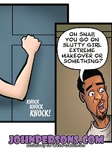 Mad John Person interracial comic sex session with nice slut serving black dude with all her holes